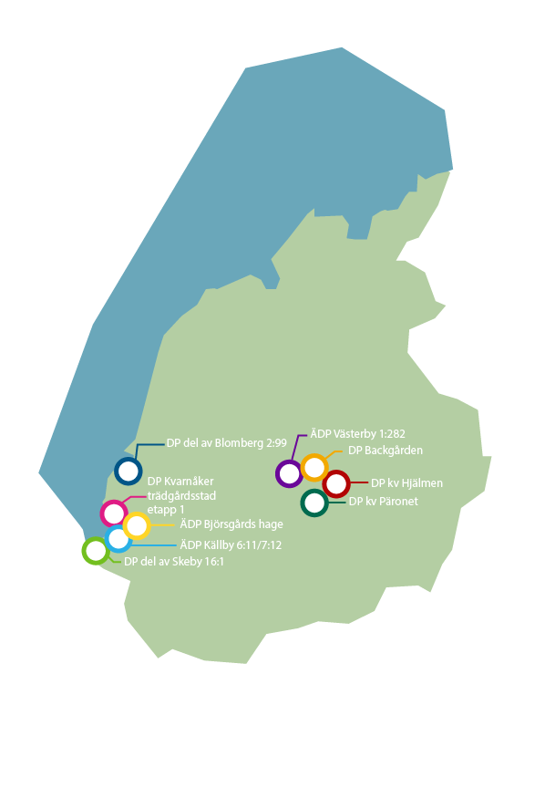 Karta som redovisar var i kommunen det pågår planläggning