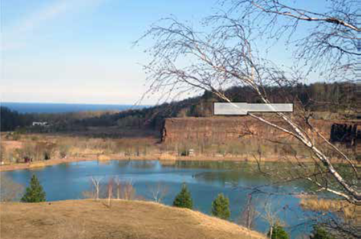 Stenbrottet med en fyrkant som markerar den föreslagna platsen.
