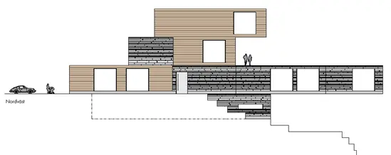 Skiss av byggnad sedd från sidan.