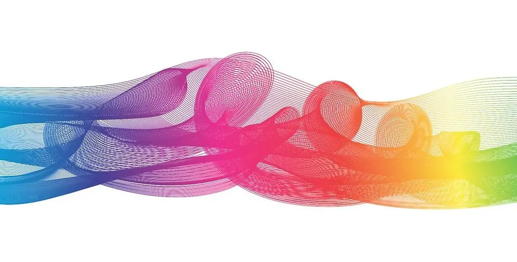 Ett piano där varje tangent är målad i olika färger.