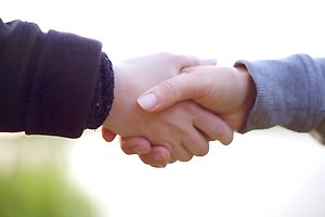 Närbild på händer som skakar hand.